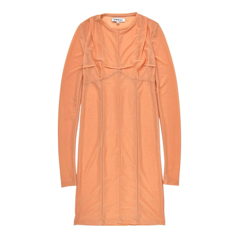 Supriya Lele Peach Orange Sheer Long Sleeve Mesh Fitted Mini Dress sz M